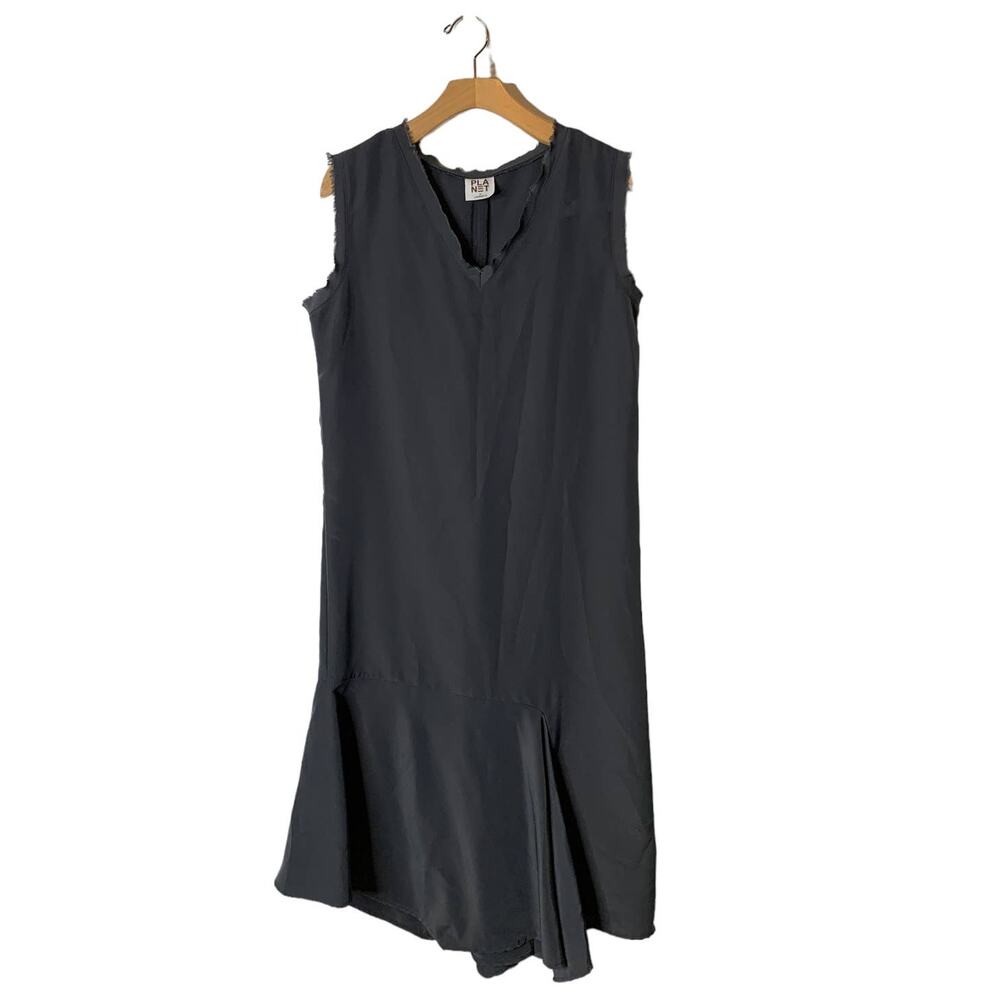 PLANET by Lauren G Small / 1 Obsidian Gray Polysilk Mermaid Hem Tank Dress